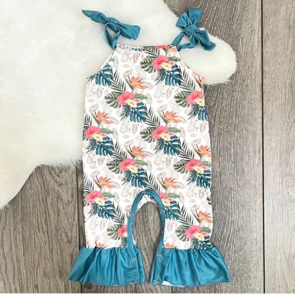 Nwt Boutique Girl tropical Ruffle Romper.